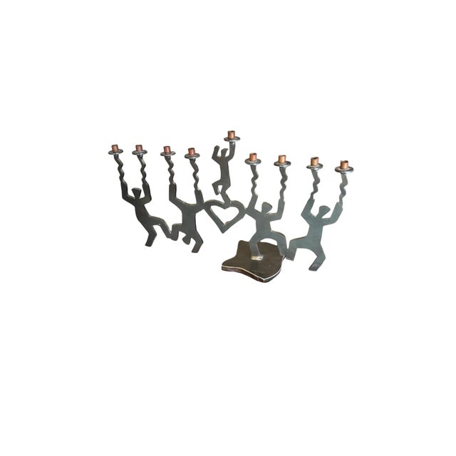 1990s 1990s Modernist Cut Steel Art Menorah Dancing Figures For Sale - Image 5 of 12