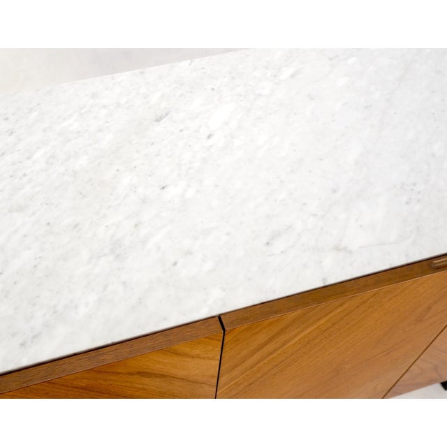 Late 20th Century Walnut 4 Doors Credenza Marble Carrara Top Bracket Leg Mint For Sale - Image 5 of 18