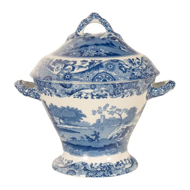 Antique Copeland Spode Blue & White Porcelain "Italian" Pattern Lazy Susan 1890 For Sale - Image 14 of 17