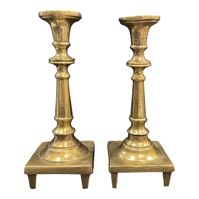 Antique Brass Candlesticks - A Pair For Sale
