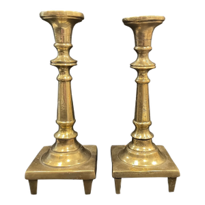 Antique Brass Candlesticks - A Pair