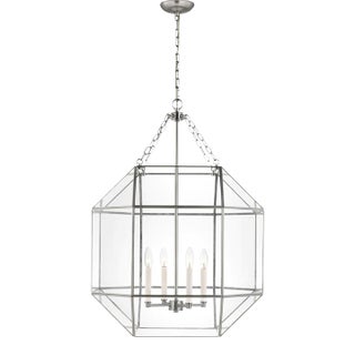 Suzanne Kasler By Visual Comfort Studio Morrison 4-Light Pendant with Clear Glass Shade in Brushed Nickel For Sale
