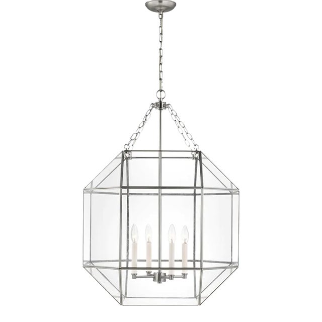 Suzanne Kasler By Visual Comfort Studio Morrison 4-Light Pendant with Clear Glass Shade in Brushed Nickel For Sale