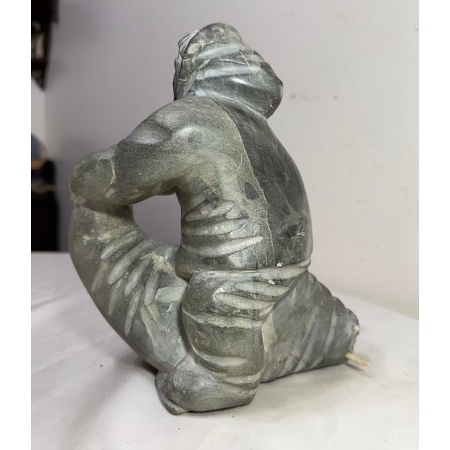 Large Antique Carved Soapstone Canadian Eskimo Walrus Sculpture Inuit Statue For Sale In New York - Image 6 of 18