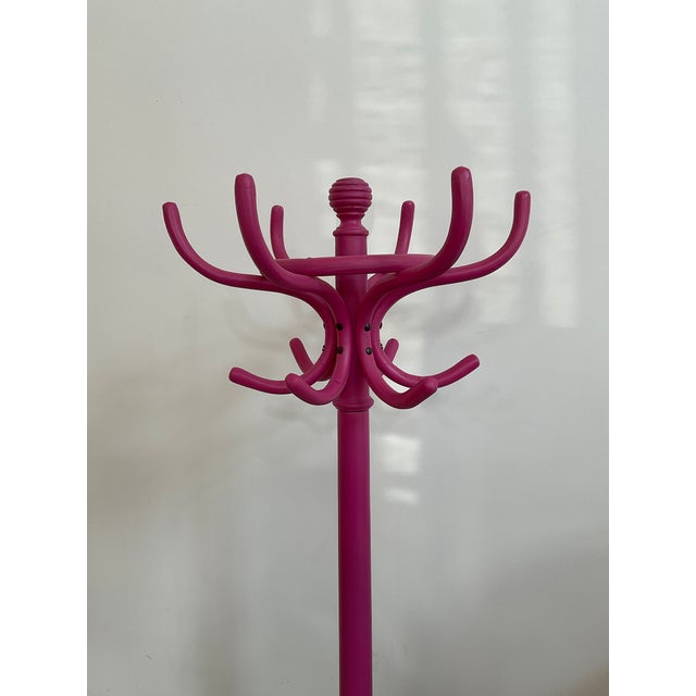 1950s Grand Thonet Style Bentwood Coat Rack in Bold Pink For Sale In Raleigh - Image 6 of 11