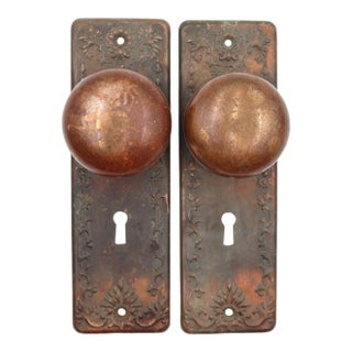 Antique Victorian Brass Dummy Door Knob Set For Sale
