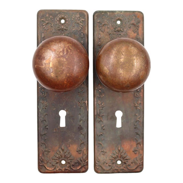 Antique Victorian Brass Dummy Door Knob Set For Sale
