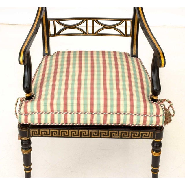 English Regency Ebonized and Gilt Armchair, 19th C. For Sale - Image 3 of 7
