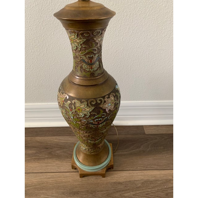 Metal Vintage Marbro Lamp Company Chinese-Export Brass Chapleve Reticulated Cloisonne Electrified Table Lamp For Sale - Image 7 of 12
