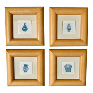 Malou Oi Yee Hung, Set of 4 Framed Chinese Ming Vase Chinoiserie Original Etchings 3 Artist Proofs & 1 Limited Edition