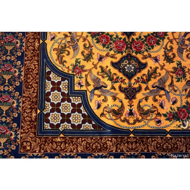 1950s Nazmiyal Collection Silk Pile Gold Vintage Persian Qum Rug For Sale - Image 5 of 8