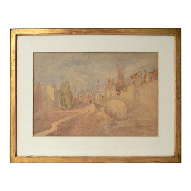 Antique Original Edwardian Landscape Watercolour Depicting Bruges, Manner of Lucian Franck For Sale