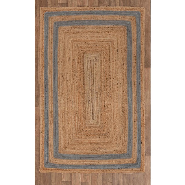 6'x9' Grey Border Rectangle Jute Handmade Rug For Sale - Image 10 of 11