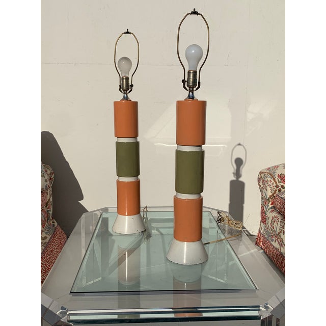 1950s Mid Century Modern Lamps Orange Avocado - a Pair For Sale - Image 12 of 12