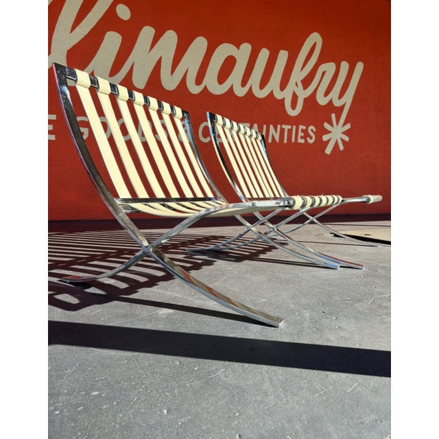 Reupholstered Mid Century Barcelona Style Chair Pair For Sale - Image 12 of 16