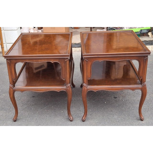 Karges Furniture Pair of Karges Furniture Provincial Mahogany Tiered Side Tables For Sale - Image 4 of 17