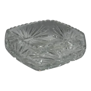 Mid-Century Cut Crystal Starburst Design Clear Square Bowl