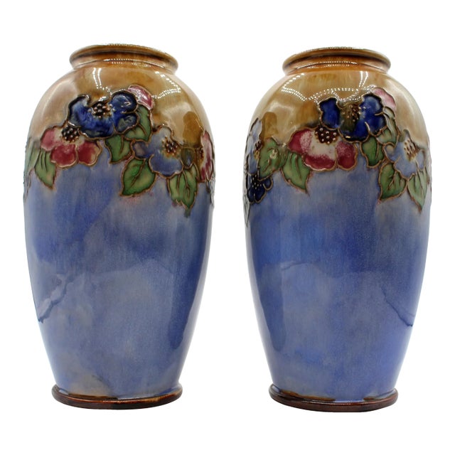 1920-1927 Pair of Arts & Crafts Vases by Royal Doulton, England For Sale