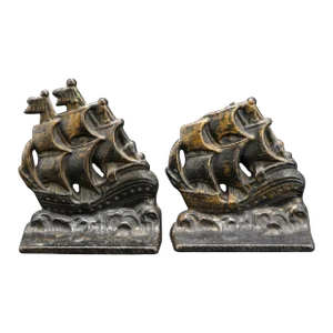 Pair of Sailing Ship Cast Iron Bookends Verona Circa 1925