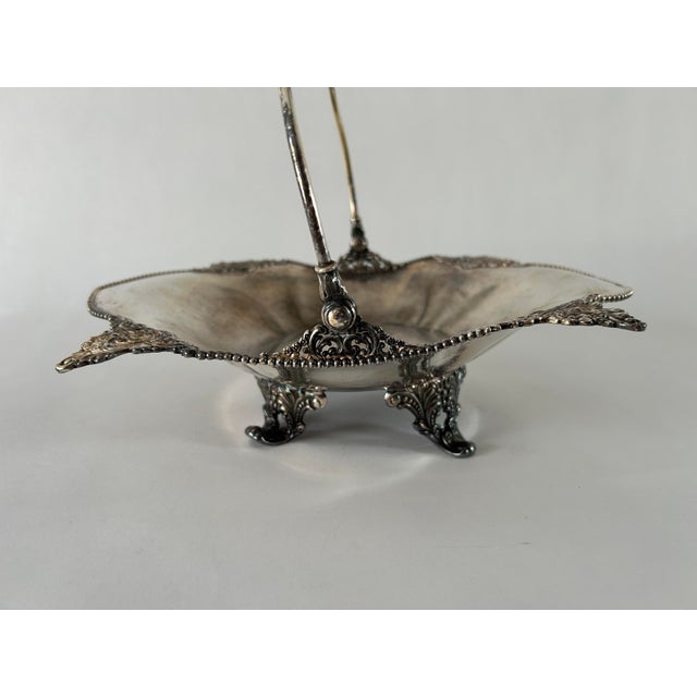 Metal Antique Victorian Ornate Footed Wedding Basket in Silverplate For Sale - Image 7 of 8