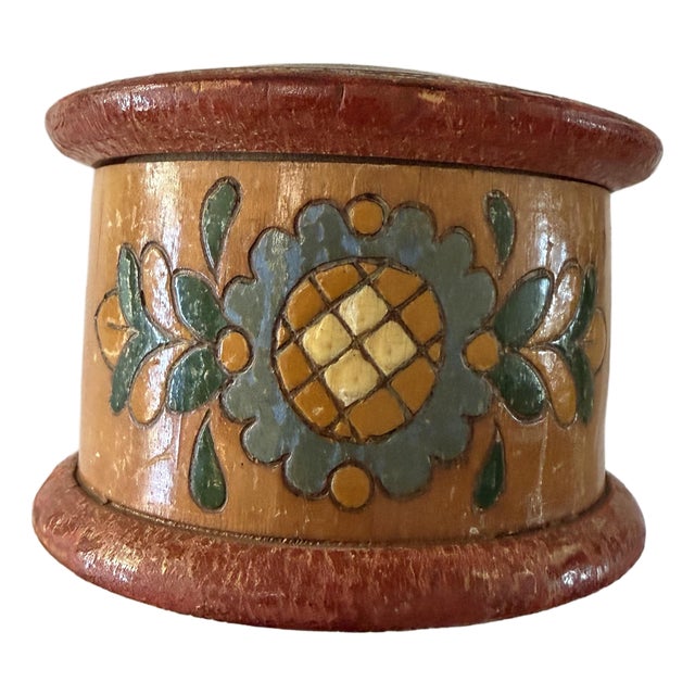 Early 20th Century Folk Art Hand Painted Wooden Box. For Sale