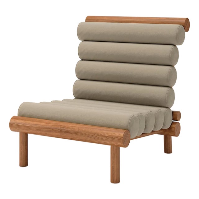 Rishon Dark Teak Outdoor Lounge Chair – Alpine Modern Design in Sunbrella Canvas Taupe For Sale