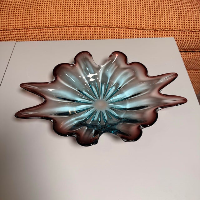 Cerulean Stunning Vintage Murano Italian Art Glass Freeform Bowl – Blue & Amethyst – 16” MCM For Sale - Image 8 of 8
