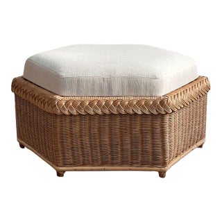 Vintage Coastal Brown Jordan Braided Rattan Hexagonal Ottoman For Sale