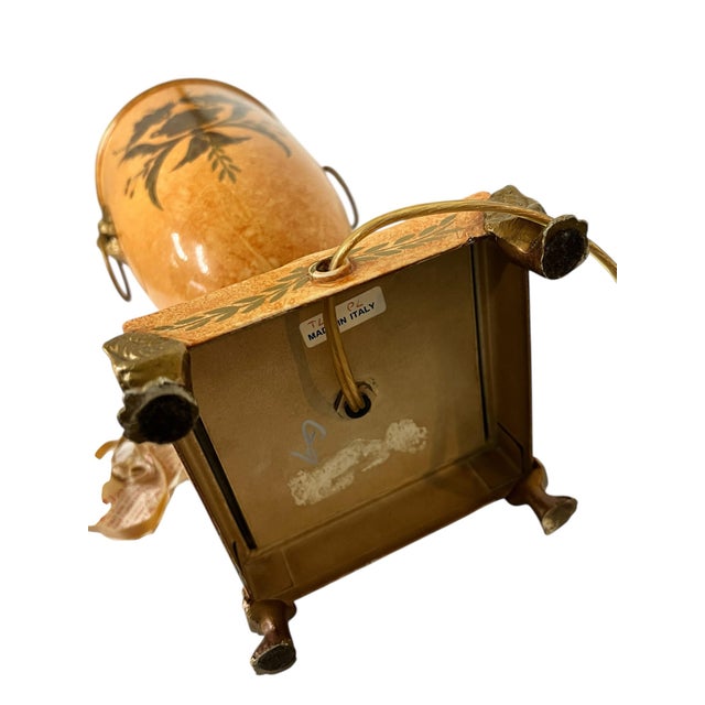 Vintage Made in Italy Urn Style Lamp, Footed Base Lions Head Knockers, Linen Shade For Sale - Image 10 of 10