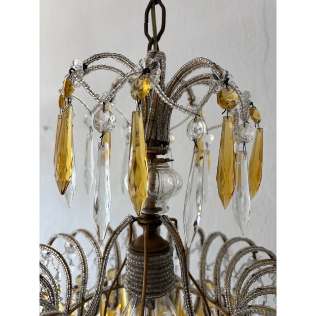Italian Italian Micro-Beaded Tiered Yellow Crystal Prisms Chandelier C 1920 Amber For Sale - Image 3 of 12