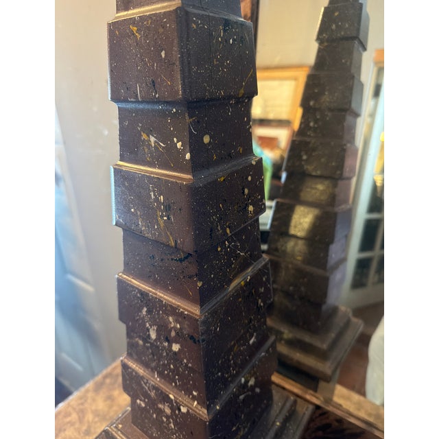 2020s A Pair of Irwin and Lane Faux Porphyr Reticulated Obelisks For Sale - Image 5 of 9