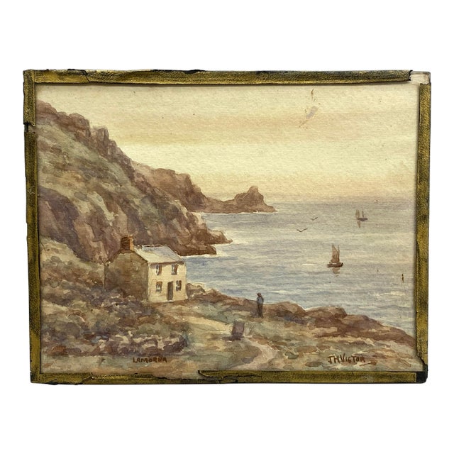 1920s Lamorna Colony Sheltered Cove Watercolor by Thomas Herbert Victor For Sale