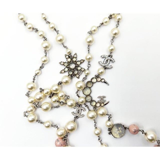 Chanel Silver CC Opal Moon Star Pastel Bead 2 Strand