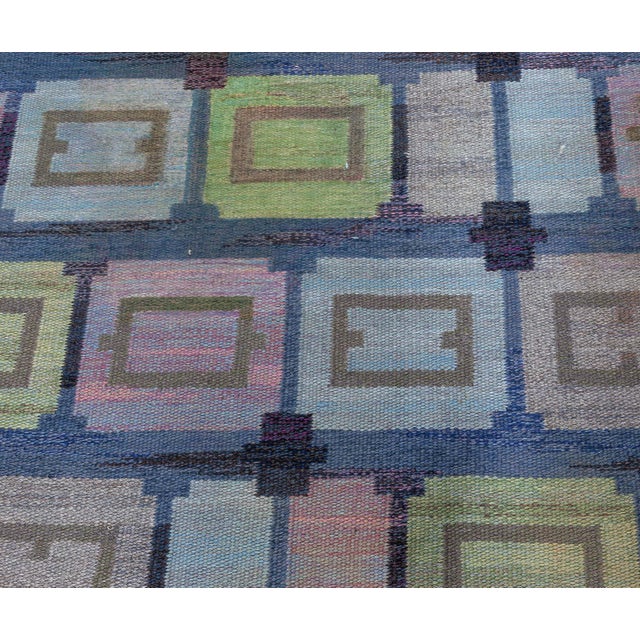 Swedish Vintage Slate Gray Flatweave Rug By Judith Johansson (Spise Hall) For Sale In New York - Image 6 of 9