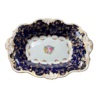 Early 20th Century Royal Doulton Cobalt Blue & Gilt Encrusted Floral Serving Dish C.1901-1936 England For Sale