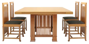 Model 615 Husser Dining Table & Model 614 Coonley Chairs by Frank Lloyd Wright for Cassina, Italy, 1992, Set of 5