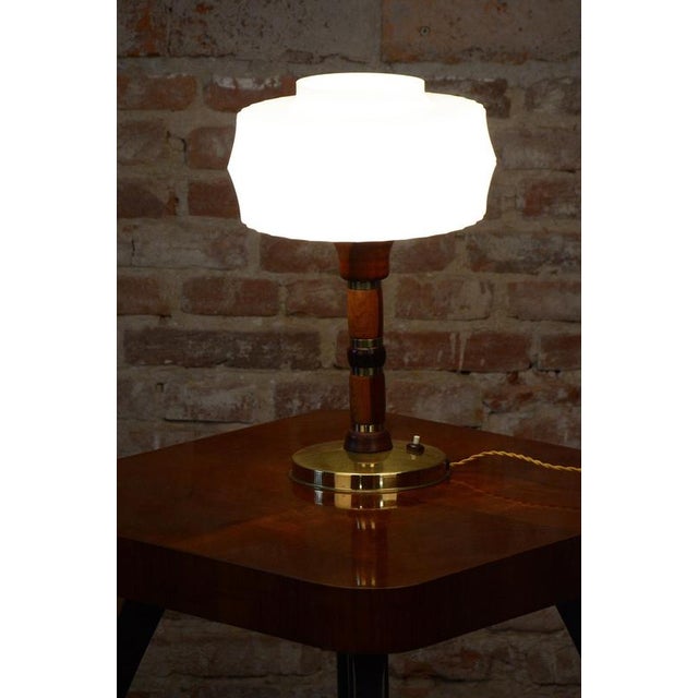 Mid-Century Table Lamp in Walnut, Brass and Glass, Czech, 1960s For Sale - Image 9 of 13