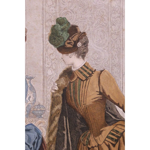Pair 19th Century French Fashion Engravings in Walnut Frames For Sale - Image 12 of 17