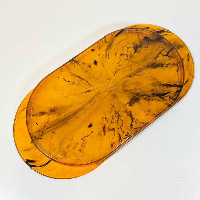 1970s Vintage Hollywood Regency Boho Chic Faux Tortoise Acrylic Lucite Tray For Sale - Image 14 of 14