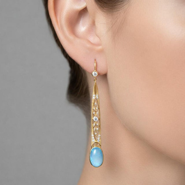 Not Yet Made - Made To Order Art Nouveau Topaz Drop Earrings Silver, Gold, A Pair For Sale - Image 5 of 5