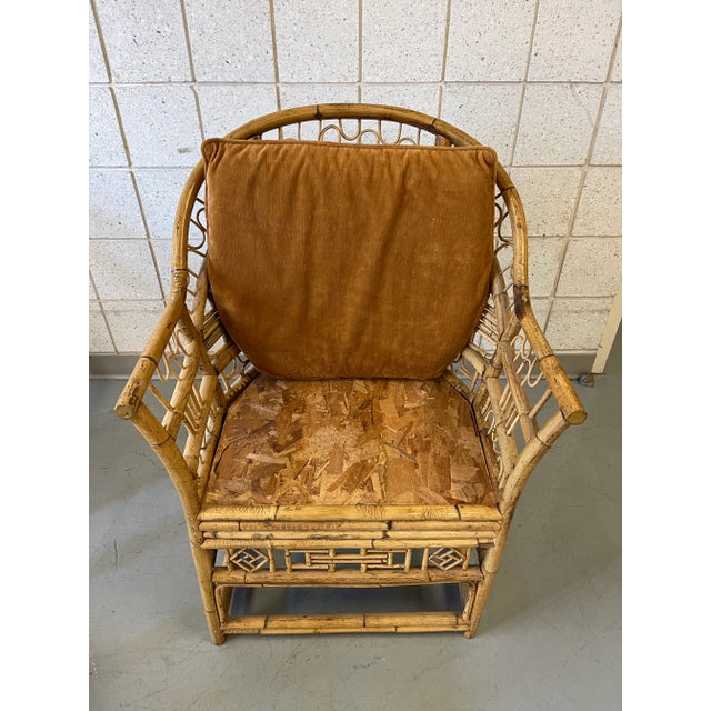 Wood Vintage Brighton Pavilion Rattan Chairs W" Side Table -Suite For Sale - Image 7 of 13
