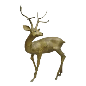 Mid 20th Century Vintage Large Hollywood Regency Brass Deer Stag Statue Sculpture