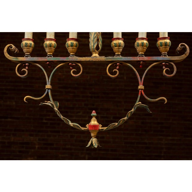 Early 20th Century Mediterranean Revival Wrought Iron and Tole Chandelier For Sale - Image 10 of 10