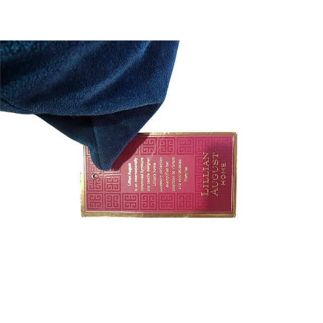 Lillian August Midnight Sapphire Velvet Lumbar Pillow With Gold Embroidery For Sale - Image 11 of 11