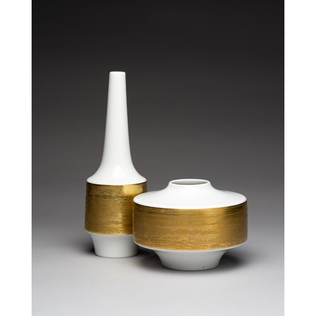 White and Gilt Porcelain Vases by Heinrich Selb, Germany, 1960s, Set of 2 For Sale - Image 4 of 18