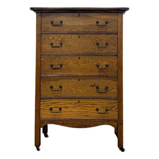 Antique Oak Dresser Five Drawer Tallboy Chest of Drawers Bedroom Furniture For Sale