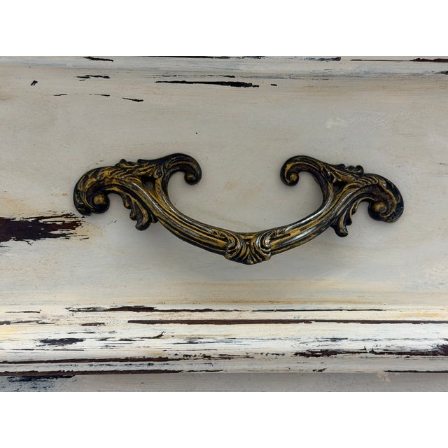 Vintage French Provincial Bombé Marble-Top Chest / Distressed Louis XV Style 2-Drawer Commode For Sale In Naples, FL - Image 6 of 6