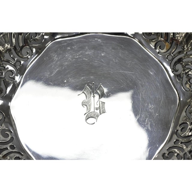 Early 20th Century Antique Reed & Barton Reticulated Silver Plated Trinket Dish Bowl "B" Monogram For Sale - Image 5 of 12