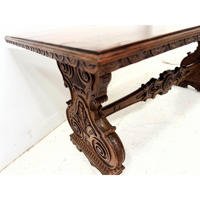 20th Century Renaissance Carved Walnut Dining Table For Sale - Image 13 of 18