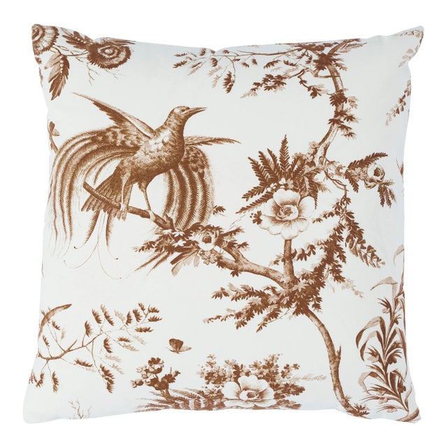 Schumacher Toile De La Prairie Pillow in Brown For Sale